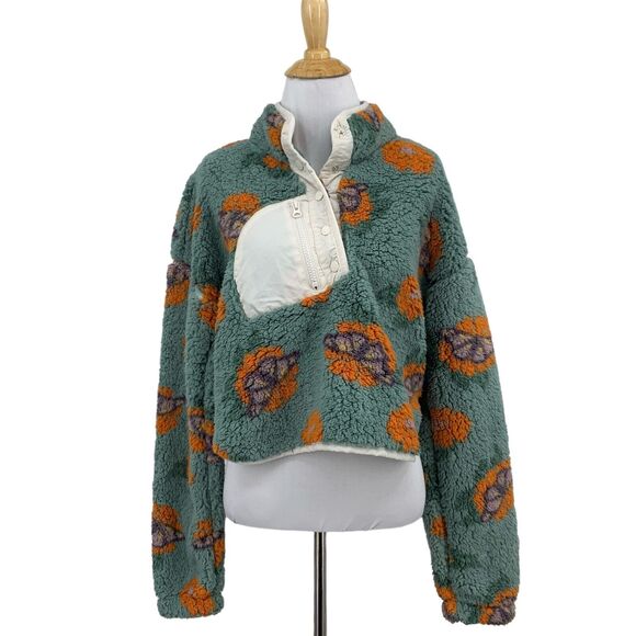 Pacsun Sweatshirt Womens S Small Butterfly Garden Half Snap Faux Fur Cropped - Picture 1 of 12